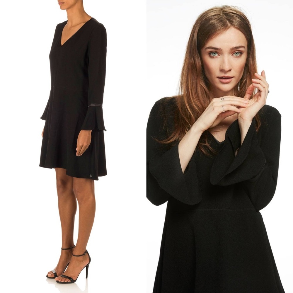 Scotch & Soda Maison Paris Flare Bell Sleeves Little Black Mini Dress Medium - Picture 4 of 14